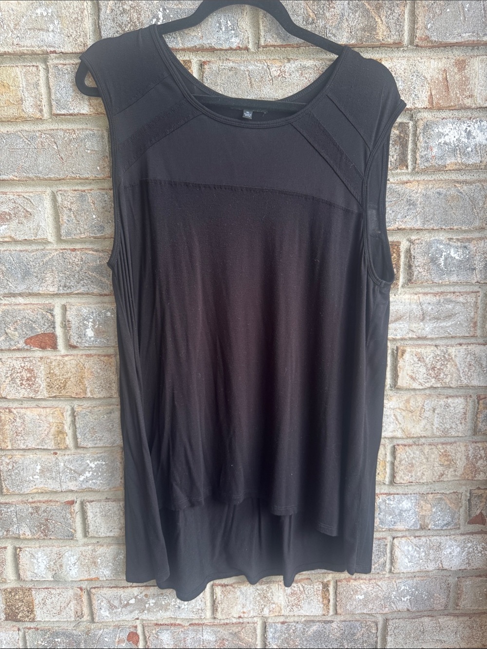 For Cynthia Black Sleeveless Tank Top with sheer accents